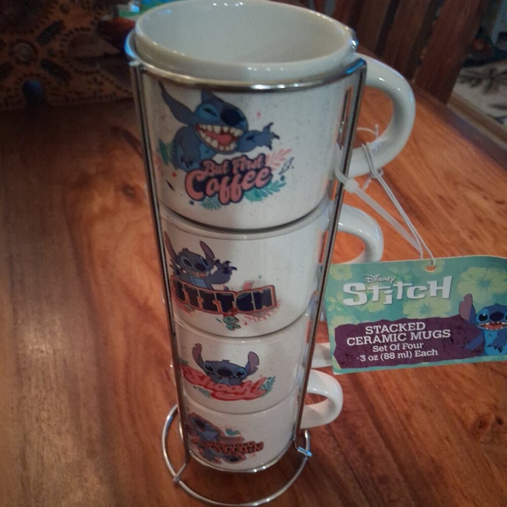 Disney NWT Lilo & Stitch 5-Piece Stackable Ceramic Espresso Mug Set 3oz each